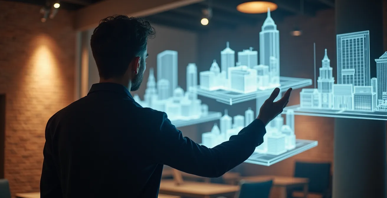 3D-puntenwolk van bouwproject gevisualiseerd op computerscherm