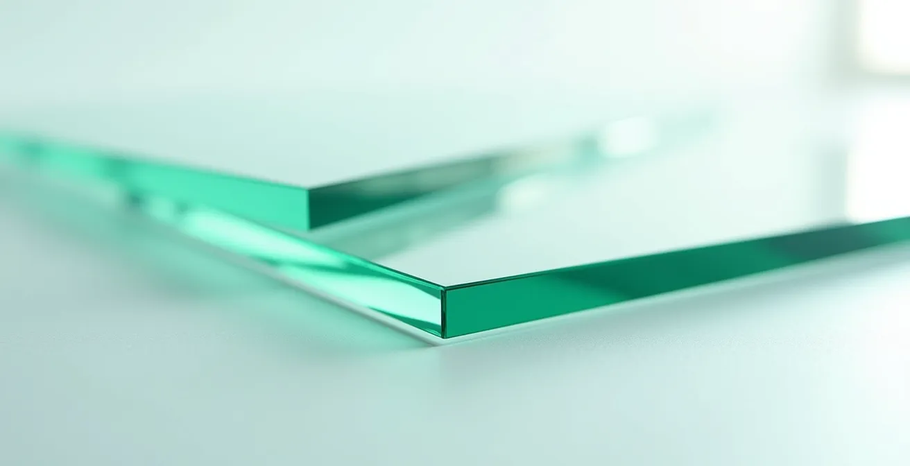 Technische doorsnede van asymmetrisch gelaagd glas met akoestische PVB-folie