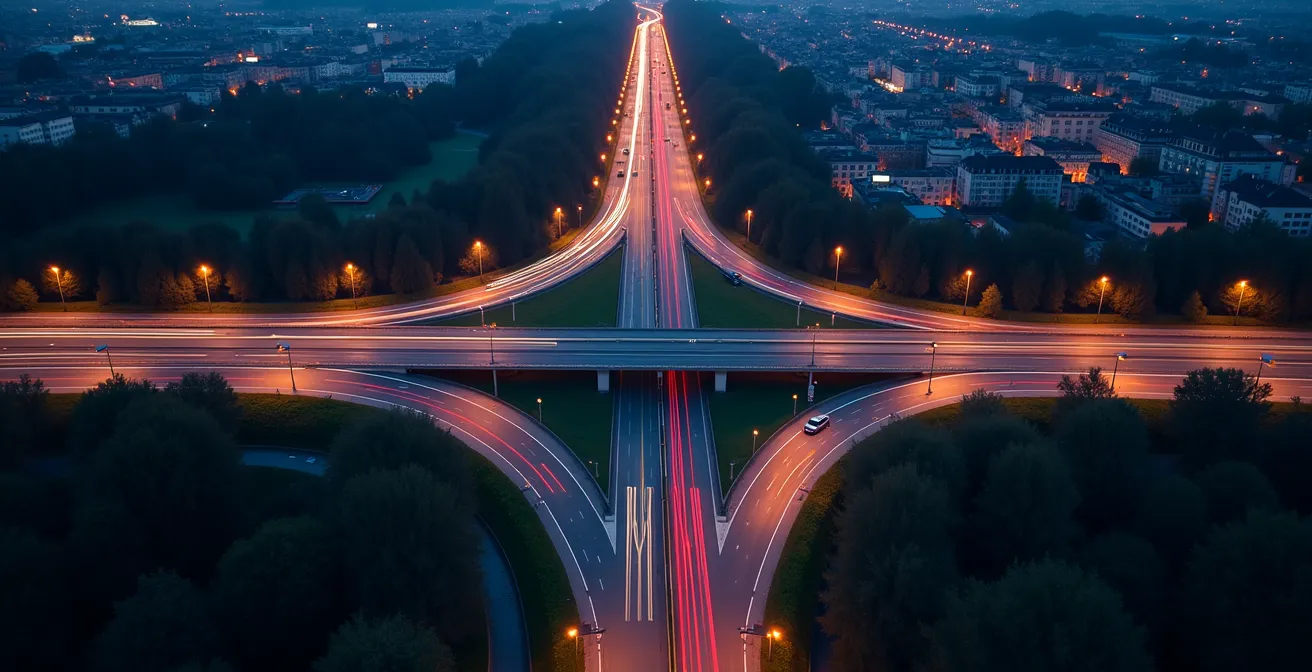 Abstracte visualisatie van verschillende blockchain netwerken met kostenverschillen