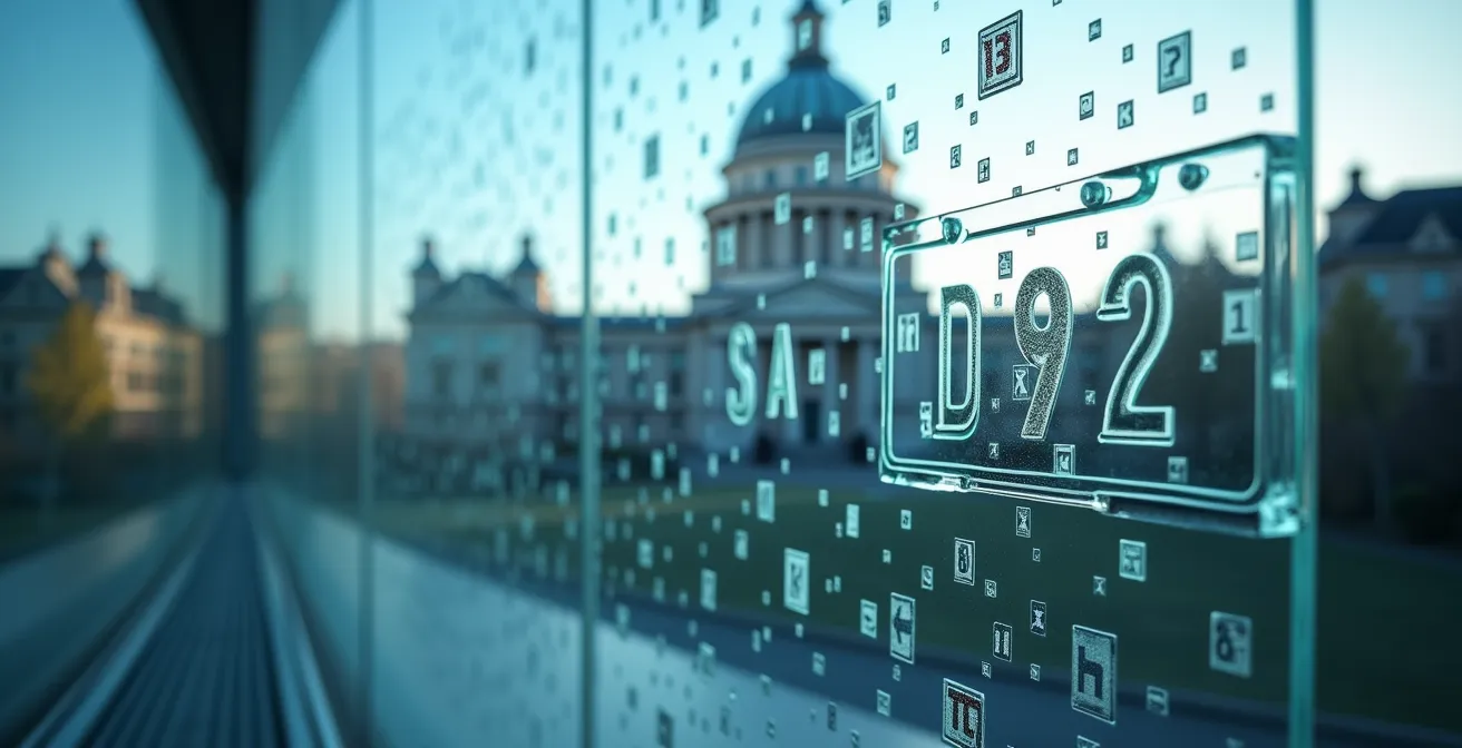 Transparant netwerk met nummerplaten symbool voor pseudonieme identificatie