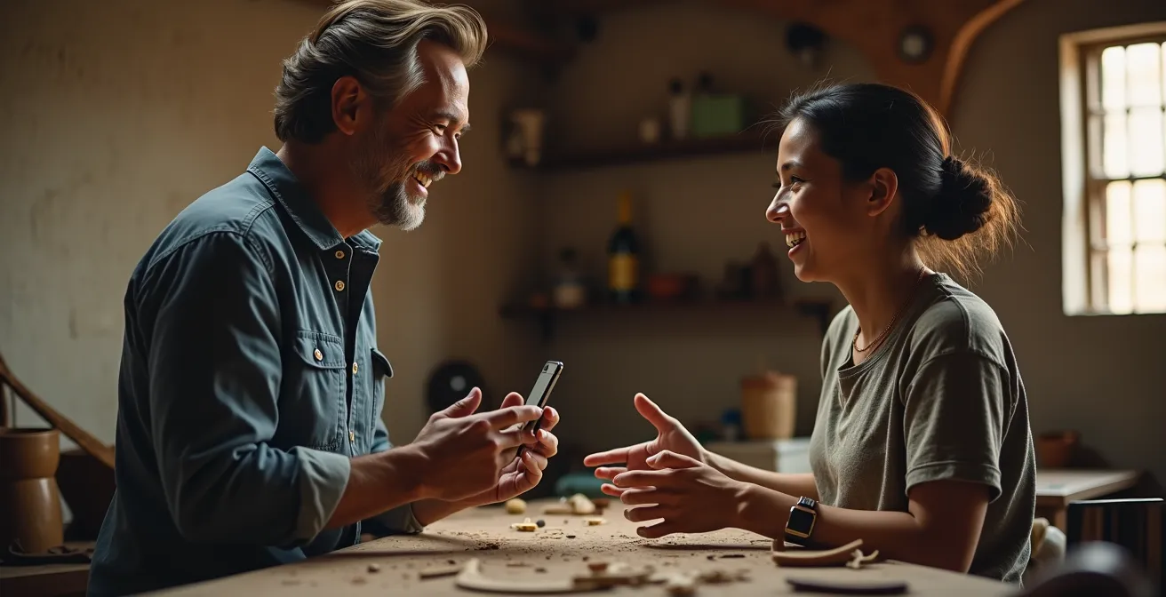 Authentieke ontmoeting tussen reiziger en lokale bewoner zonder fotograferen