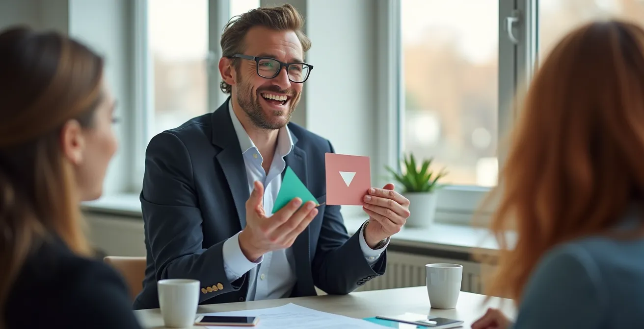 Professional presenteert innovatief idee aan directie met visualisatie van groei