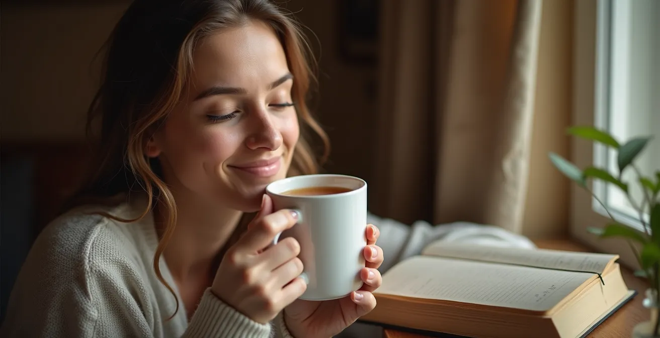 Persoon geniet van rust en stilte tijdens slow travel vakantie zonder FOMO stress