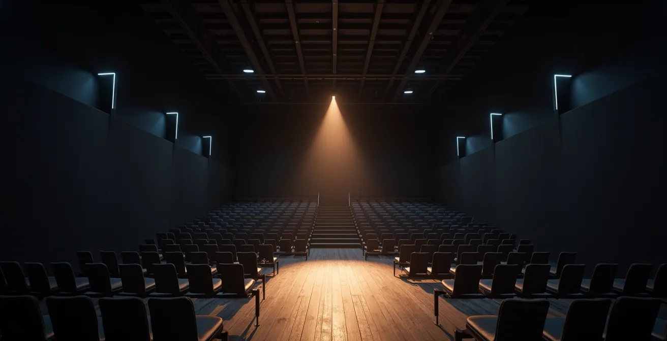 Intieme theaterruimte Kaaistudio's Brussel met minimalistisch decor