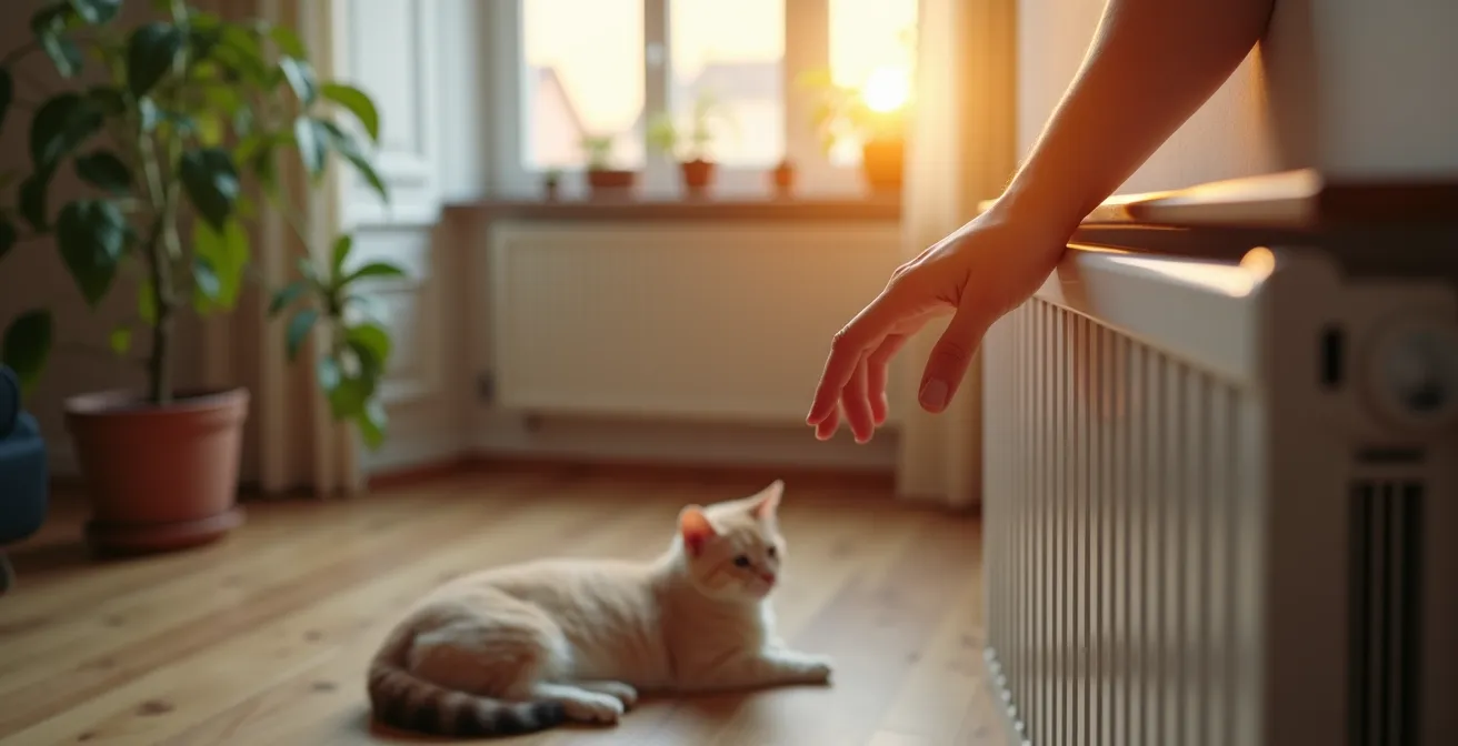 Vergelijking tussen moderne lage temperatuur radiator en traditionele gietijzeren radiator in woonkamer