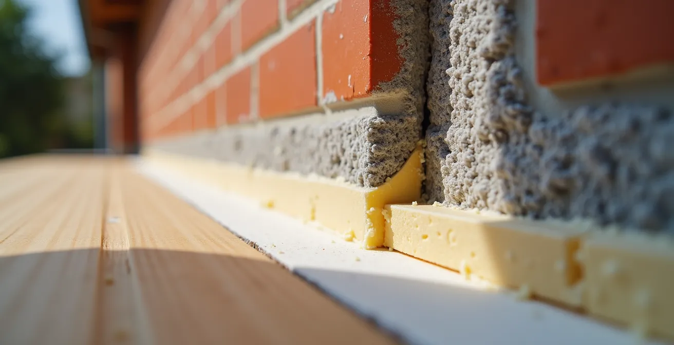 Gedetailleerde doorsnede van luchtdichte aansluiting tussen dak en muur bij renovatie