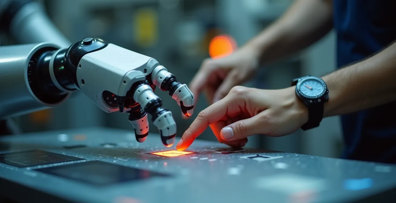 Technisch geschoolde operator programmeert cobot via intuïtieve tablet interface