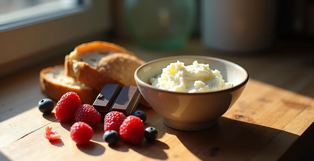 Plattekaas met fruit en Belgische chocolade als herstelmaaltijd